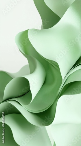 Wavy green paper layers abstract background, flowing with soft gradients