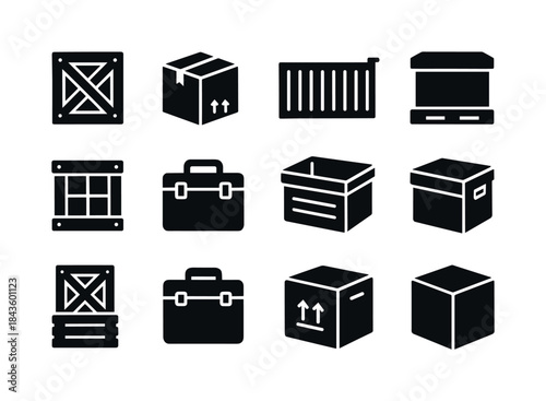 Industrial Boxes Icons. Industrial boxes. Solid icon set of indu