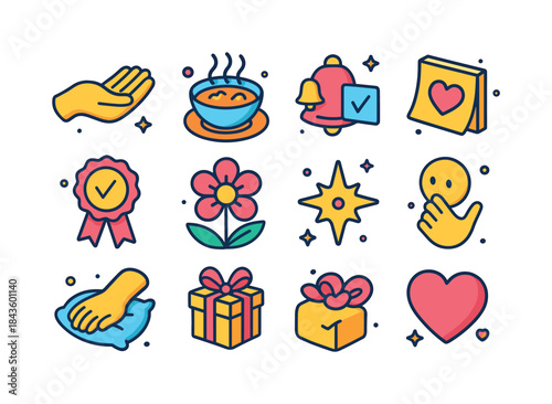 Caring Actions Icons. Caring actions. Colorful isometric vector