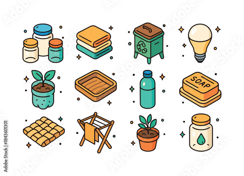 Eco-Friendly Icon Grid. Eco-Friendly Home Projects. Colorful iso