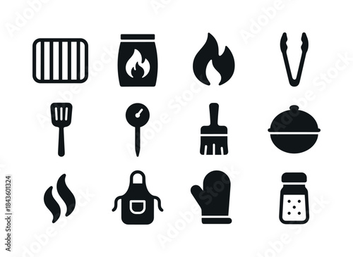 Grilling Icon Set. Grilling essentials. Solid icon set of Grilli