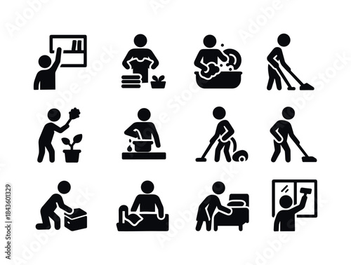 Household Task Icons. Household Tasks. Solid icon set of Househo