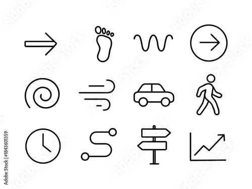 Movement Icon Set. Movement. Line icon set of movement: arrow, f