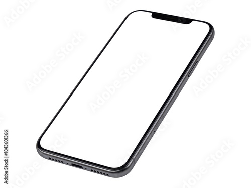 白い画面のスマートフォンモックアップ 斜め視点