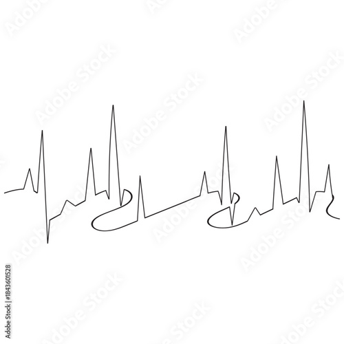 Continuous one line drawing of heartbeat pulse line with love shape. Heart care in single line draw illustration. Editable sat Continuous Line Art Illustration of a heart