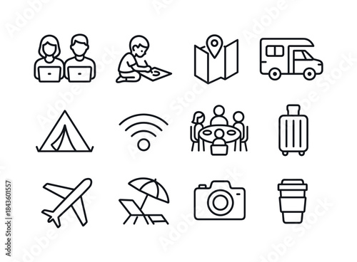 Remote Family Icons. Remote Family Life. Line icon set of Remote