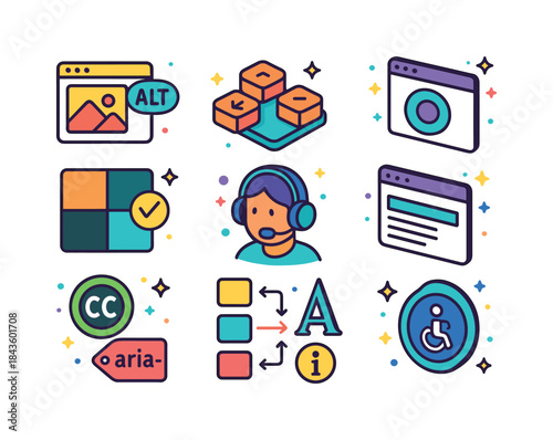 Colorful Web Accessibility Icons. Accessible Web Design. Colorfu