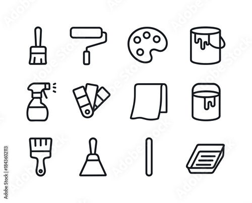 Paint Tools Icons. Paint Tools. Line icon set of Paint Tools: pa