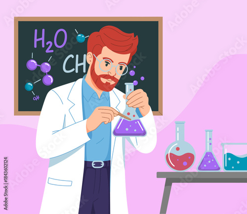 This image shows a scientist in a lab coat conducting an experiment with colorful fluids, symbolizing innovation, discovery, and the pursuit of knowledge in science.