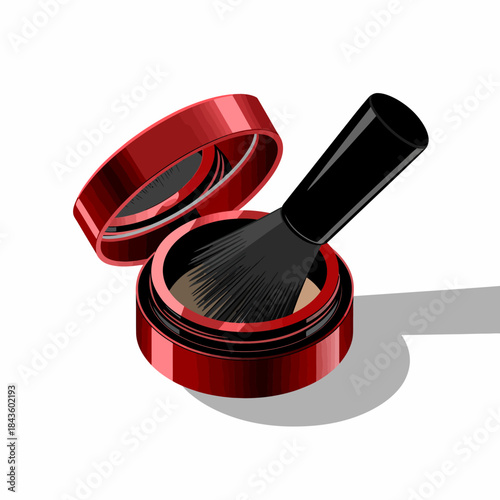 A sleek and modern makeup compact adorned with a brush, highlighting beauty essentials and the artistry of cosmetic application for today's fashion-forward individuals.