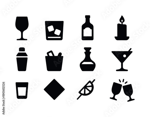 Evening Drink Icons. Evening Drinks. Solid icon set of Evening D