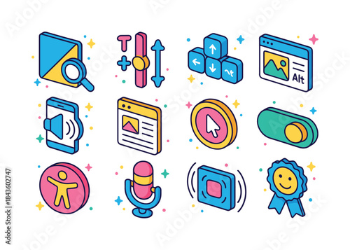 Accessible UX Icons. Accessible UX. Colorful isometric vector ic