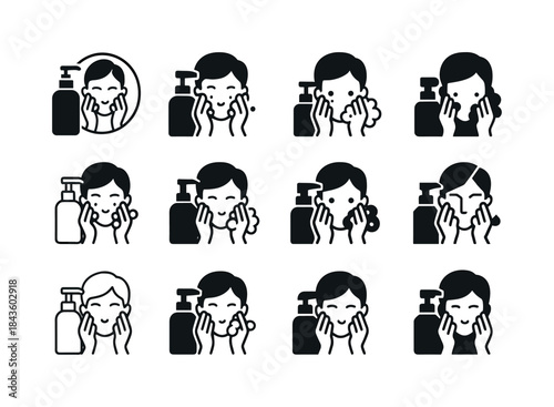 Face Washing Icons. washing your face. Icon set. Set Logo of was