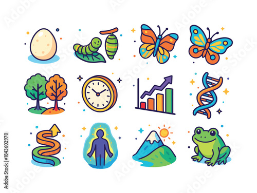 Colorful Metamorphosis Icons. Metamorphosis. Colorful isometric