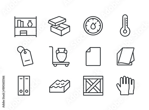Museum Care Icons. Museum Collection Care. Line icon set of Muse