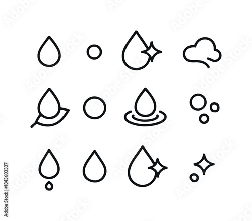 Tiny Drops Icons Grid. Tiny Drops. Line icon set of Tiny Drops: