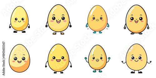 Multiple cute-faced eggs vector illustrations
