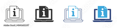 Information Document on Laptop Icon Set, Digital Info Access and Online Support Concept, Vector Illustration