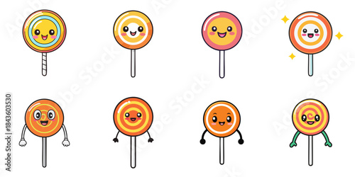 Multiple cute-faced lollipops vector illustrations