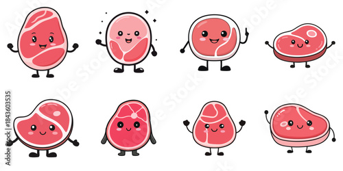 Multiple cute-faced pieces of meat vector illustrations