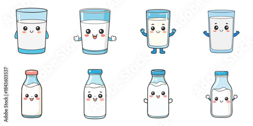 Multiple cute-faced cartons of milk vector illustrations