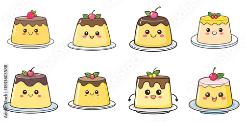 Multiple cute-faced puddings vector illustrations