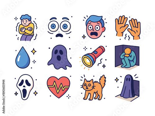 Isometric Fear Icons. Fear Reaction. Colorful isometric vector i