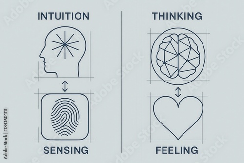Cognitive dichotomy illustrated through contrast between intuition and analytical thinking embodying emotional resonance and rational precision in psychological exploration