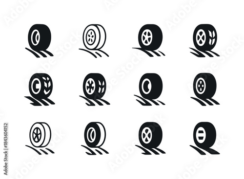 Spinning Wheel Logos. Spinning wheels out of control. Icon set.