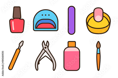 Nail care tools and equipment icons for manicure and pedicure