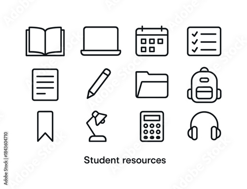 Student Resource Icons. Student resources. Line icon set of Stud