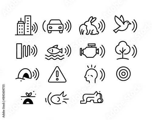 Environmental Noise Icons. Environmental noise impact. Line icon