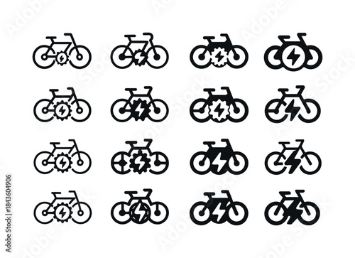 Electric Bicycle Icons. Electric bicycles. Icon set. Set Logo of
