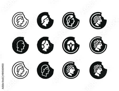 Ancient Coin Logos. Remains. Icon set. Set Logo of Remains: anci