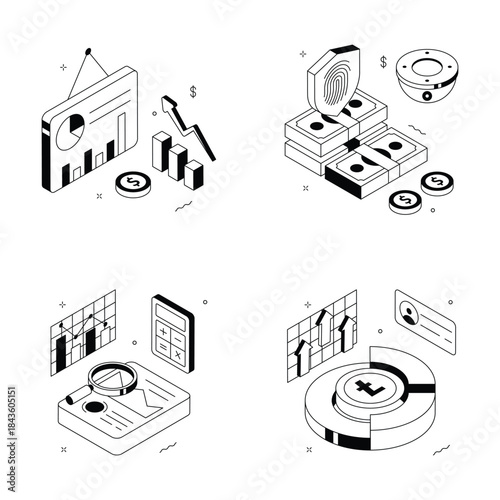 An eye catching isometric illustrations set of finance and accounting isolated on white background