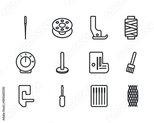 Sewing Accessories Icons. Sewing Machine Accessories. Line icon