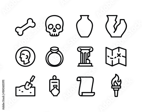 Historical Icon Set. Historical Remains. Line icon set of Histor