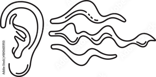 Human Ear Line Icon Isolated on White Background