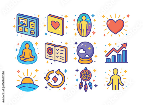 Colorful Manifestation Icons. Manifestation. Colorful isometric