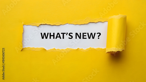 Schilderij op canvas Whats new message appearing behind torn yellow paper, announcing exciting update