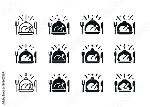 Festive Meal Icon Set. Preparing a festive meal. Icon set. Set L