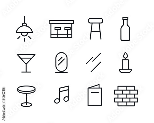 Dimly Lit Bar Icons. Dimly lit bar. Line icon set of Dimly lit b