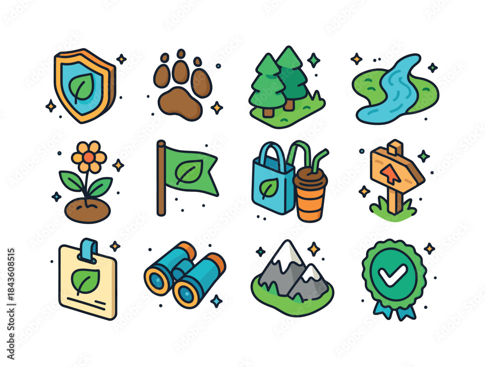 Fototapeta premium Nature Protection Icons. Nature protection. Colorful isometric v