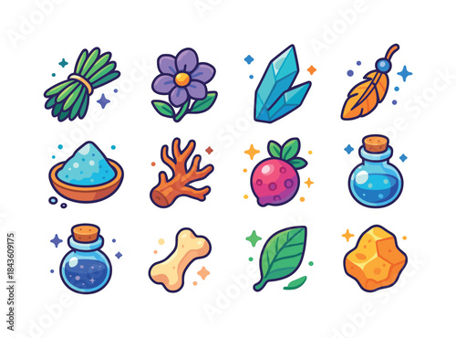 Colorful Spell Ingredients. Spell ingredients. Colorful isometri