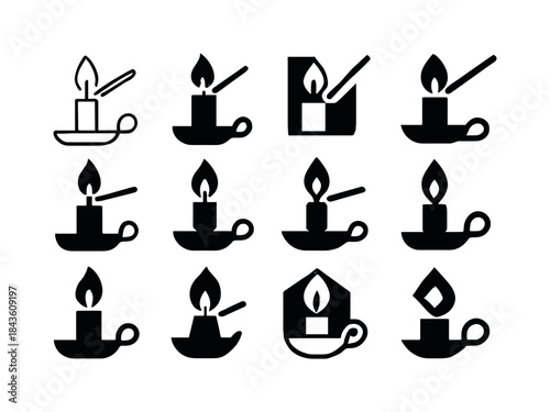 Candle Logo Variations. Lighting a Candle. Icon set. Set Logo of