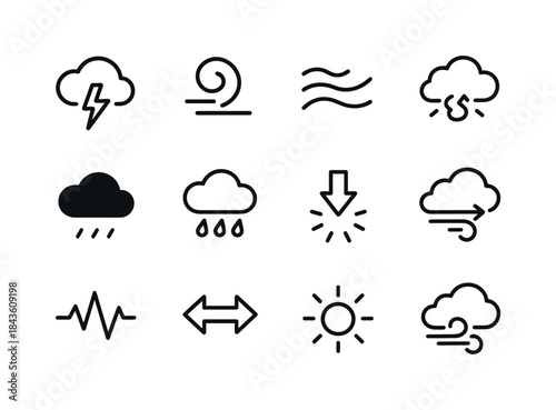 Stormy Emotion Icons. Stormy Emotions. Line icon set of Stormy E