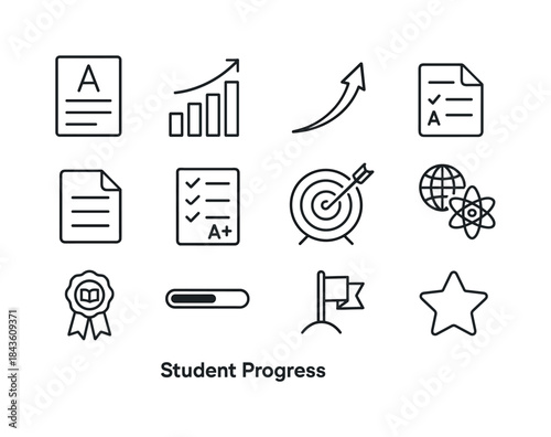 Student Progress Icons. Student Progress. Line icon set of Stude