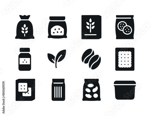 Dry Goods Icons. Dry goods. Solid icon set of Dry goods: grain s
