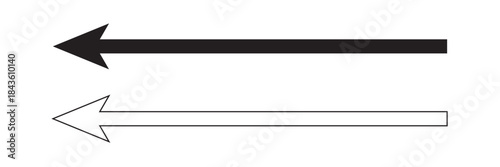 Horizontal long straight arrow signs. Black pointer, direction, position symbol and double arrow icon isolated on white background. Vector Illustration