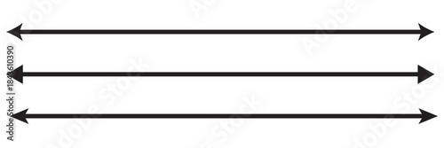 Horizontal long straight arrow signs. Black pointer, direction, position symbol and double arrow icon isolated on white background. Vector Illustration